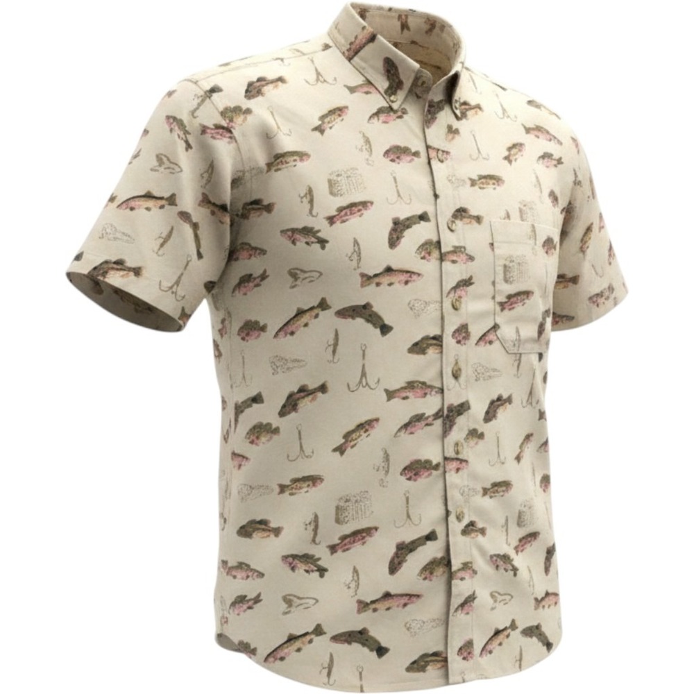 Vintage Importante Men's Fish Print Short Sleeve Button Up Shirt Size L